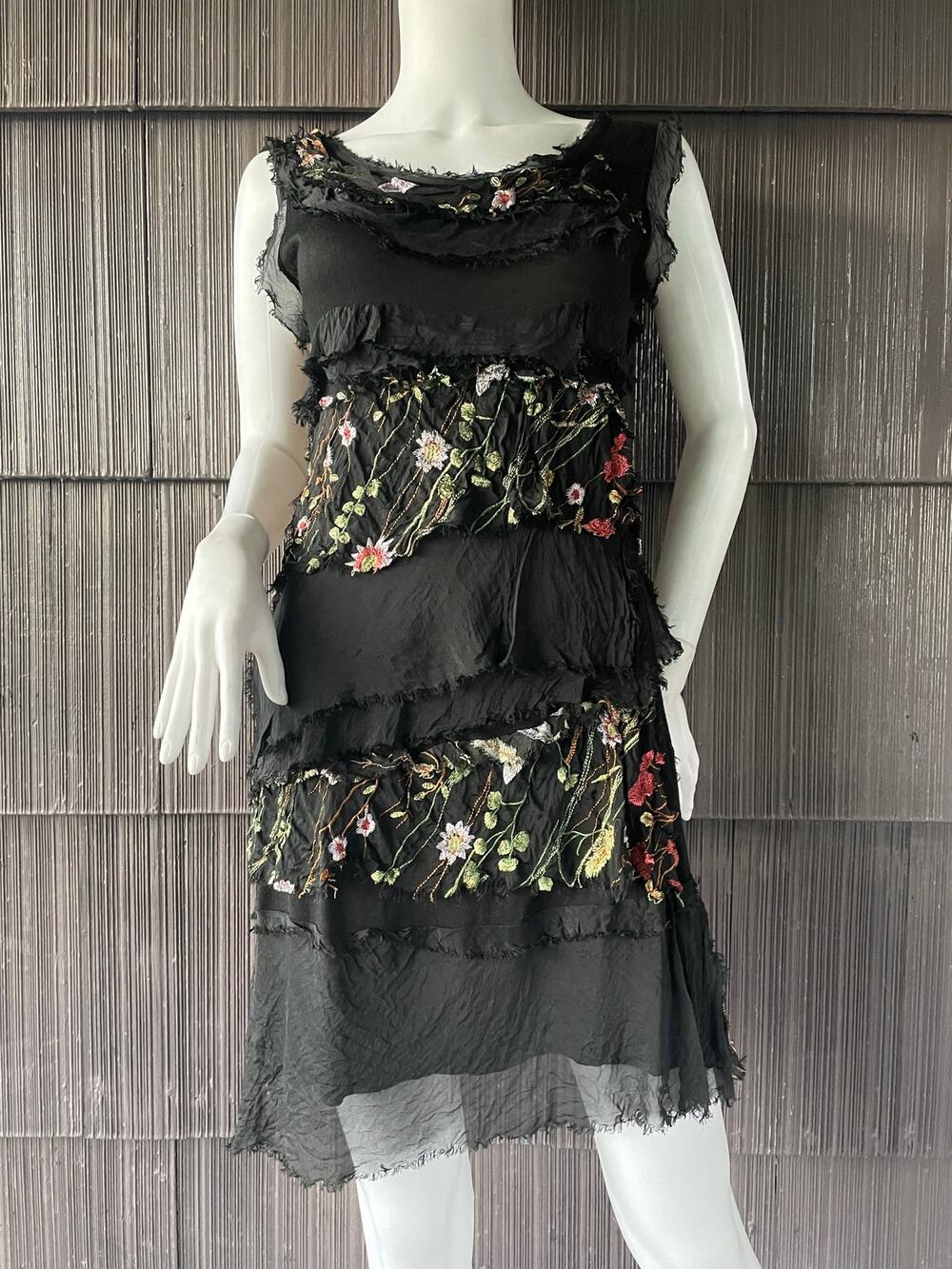 🔥Made In Italy Silk Floral Embroider Fringe Tier Dress Whimsigoth Fairy Grunge